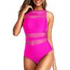 imageHolipick Women High Neck One Piece Swimsuits for Women Mesh Bathing Suits Open Back SwimwearHot Pink