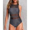 imageHolipick Women High Neck One Piece Swimsuits for Women Mesh Bathing Suits Open Back SwimwearPolka Dot