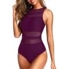 imageHolipick Women High Neck One Piece Swimsuits for Women Mesh Bathing Suits Open Back SwimwearPurple