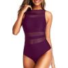 imageHolipick Women High Neck One Piece Swimsuits for Women Mesh Bathing Suits Open Back SwimwearPurple