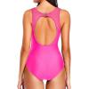 imageHolipick Women High Neck One Piece Swimsuits for Women Mesh Bathing Suits Open Back SwimwearSolid Hot Pink
