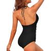 imageHolipick Women One Piece Swimsuit Tummy Control Halter Bathing Suit Sexy Plunge V Neck SwimwearBlack