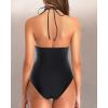 imageHolipick Women One Piece Swimsuit Tummy Control Halter Bathing Suit Sexy Plunge V Neck SwimwearBlack