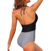 imageHolipick Women One Piece Swimsuit Tummy Control Halter Bathing Suit Sexy Plunge V Neck SwimwearBlack Striped