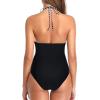 imageHolipick Women One Piece Swimsuit Tummy Control Halter Bathing Suit Sexy Plunge V Neck SwimwearBlack White