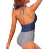 imageHolipick Women One Piece Swimsuit Tummy Control Halter Bathing Suit Sexy Plunge V Neck SwimwearBlue