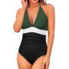 imageHolipick Women One Piece Swimsuit Tummy Control Halter Bathing Suit Sexy Plunge V Neck SwimwearGreen White Black