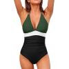 imageHolipick Women One Piece Swimsuit Tummy Control Halter Bathing Suit Sexy Plunge V Neck SwimwearGreen White Black