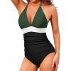 imageHolipick Women One Piece Swimsuit Tummy Control Halter Bathing Suit Sexy Plunge V Neck SwimwearGreen White Black