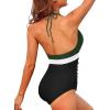 imageHolipick Women One Piece Swimsuit Tummy Control Halter Bathing Suit Sexy Plunge V Neck SwimwearGreen White Black