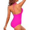 imageHolipick Women One Piece Swimsuit Tummy Control Halter Bathing Suit Sexy Plunge V Neck SwimwearPink