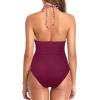 imageHolipick Women One Piece Swimsuit Tummy Control Halter Bathing Suit Sexy Plunge V Neck SwimwearRed Plaid