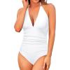 imageHolipick Women One Piece Swimsuit Tummy Control Halter Bathing Suit Sexy Plunge V Neck SwimwearWhite