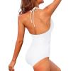 imageHolipick Women One Piece Swimsuit Tummy Control Halter Bathing Suit Sexy Plunge V Neck SwimwearWhite