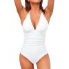 imageHolipick Women One Piece Swimsuit Tummy Control Halter Bathing Suit Sexy Plunge V Neck SwimwearWhite
