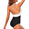 imageHolipick Women One Piece Swimsuit Tummy Control Halter Bathing Suit Sexy Plunge V Neck SwimwearWhite Black