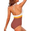 imageHolipick Women One Piece Swimsuit Tummy Control Halter Bathing Suit Sexy Plunge V Neck SwimwearWhite Orange Brown