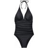 imageHolipick Women One Piece Swimsuits Tummy Control Bathing Suits Halter Swimwear Sexy V Neck Swim SuitBlack