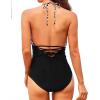 imageHolipick Women One Piece Swimsuits Tummy Control Bathing Suits Halter Swimwear Sexy V Neck Swim SuitBlack Leopard