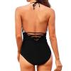 imageHolipick Women One Piece Swimsuits Tummy Control Bathing Suits Halter Swimwear Sexy V Neck Swim SuitBlack Striped
