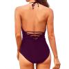 imageHolipick Women One Piece Swimsuits Tummy Control Bathing Suits Halter Swimwear Sexy V Neck Swim SuitDark Purple