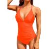 imageHolipick Women One Piece Swimsuits Tummy Control Bathing Suits Halter Swimwear Sexy V Neck Swim SuitOrange