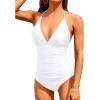 imageHolipick Women One Piece Swimsuits Tummy Control Bathing Suits Halter Swimwear Sexy V Neck Swim SuitWhite