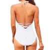 imageHolipick Women One Piece Swimsuits Tummy Control Bathing Suits Halter Swimwear Sexy V Neck Swim SuitWhite