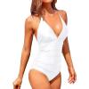 imageHolipick Women One Piece Swimsuits Tummy Control Bathing Suits Halter Swimwear Sexy V Neck Swim SuitWhite