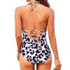 imageHolipick Women One Piece Swimsuits Tummy Control Bathing Suits Halter Swimwear Sexy V Neck Swim SuitWhite Leopard