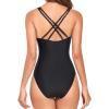 imageHolipick Women One Piece Swimsuits Tummy Control V Neck Slimming Bathing Suit Sexy Criss Cross Back Ruched SwimwearBlack Leopard