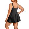 imageHolipick Women Plus Size One Piece Swim Dress Tummy Control Swimsuit with SkirtBlack