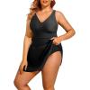 imageHolipick Women Plus Size One Piece Swim Dress Tummy Control Swimsuit with SkirtBlack