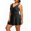 imageHolipick Women Plus Size One Piece Swim Dress Tummy Control Swimsuit with SkirtBlack