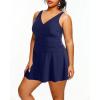 imageHolipick Women Plus Size One Piece Swim Dress Tummy Control Swimsuit with SkirtNavy Blue