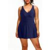 imageHolipick Women Plus Size One Piece Swim Dress Tummy Control Swimsuit with SkirtNavy Blue