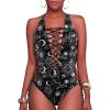imageHolipick Women Sexy One Piece Swimsuit One Shoulder Bathing Suit Lace Up Swimwear MonokiniBlack White Sun  Moon