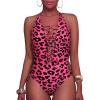 imageHolipick Women Sexy One Piece Swimsuit One Shoulder Bathing Suit Lace Up Swimwear MonokiniBlack and Red Leopard