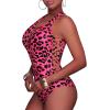 imageHolipick Women Sexy One Piece Swimsuit One Shoulder Bathing Suit Lace Up Swimwear MonokiniBlack and Red Leopard