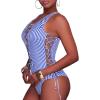 imageHolipick Women Sexy One Piece Swimsuit One Shoulder Bathing Suit Lace Up Swimwear MonokiniBlue Striped