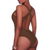 imageHolipick Women Sexy One Piece Swimsuit One Shoulder Bathing Suit Lace Up Swimwear MonokiniBrown