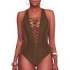 imageHolipick Women Sexy One Piece Swimsuit One Shoulder Bathing Suit Lace Up Swimwear MonokiniBrown
