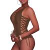 imageHolipick Women Sexy One Piece Swimsuit One Shoulder Bathing Suit Lace Up Swimwear MonokiniBrown