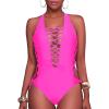 imageHolipick Women Sexy One Piece Swimsuit One Shoulder Bathing Suit Lace Up Swimwear MonokiniHot Pink