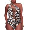 imageHolipick Women Sexy One Piece Swimsuit One Shoulder Bathing Suit Lace Up Swimwear MonokiniLeopard