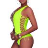 imageHolipick Women Sexy One Piece Swimsuit One Shoulder Bathing Suit Lace Up Swimwear MonokiniLeopard Green