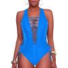 imageHolipick Women Sexy One Piece Swimsuit One Shoulder Bathing Suit Lace Up Swimwear MonokiniLight Blue