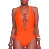 imageHolipick Women Sexy One Piece Swimsuit One Shoulder Bathing Suit Lace Up Swimwear MonokiniNeon Orange