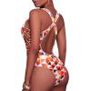 imageHolipick Women Sexy One Piece Swimsuit One Shoulder Bathing Suit Lace Up Swimwear MonokiniOrange Geometric