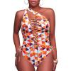 imageHolipick Women Sexy One Piece Swimsuit One Shoulder Bathing Suit Lace Up Swimwear MonokiniOrange Geometric